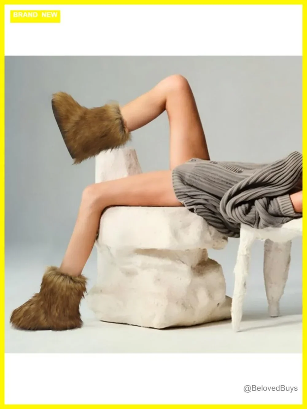 Faux Fur Fluffy Platform Ankle Booties Winter Snow Boots Y2K